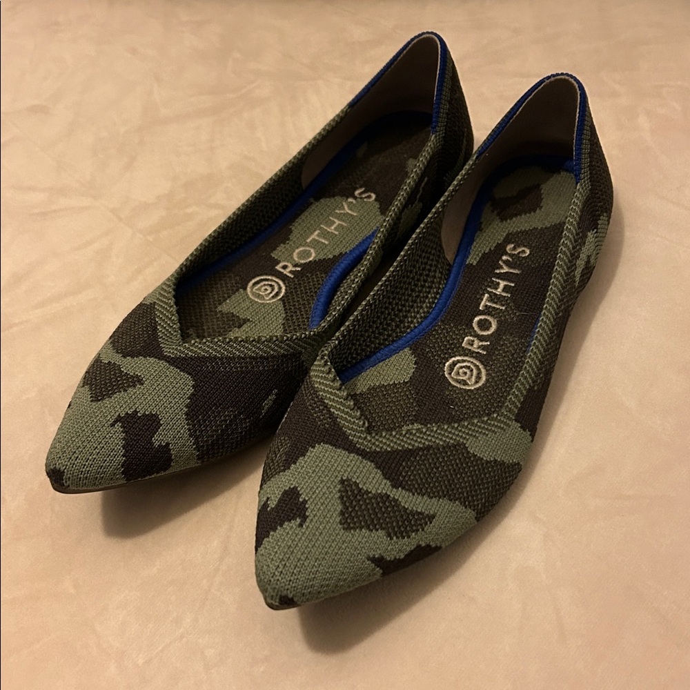 Rothy's The Pointed Flat In Olive Camo Shoes 7